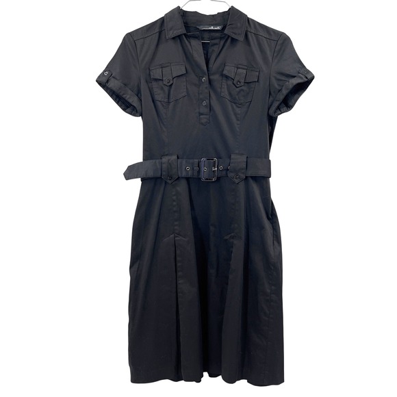 Willi Smith Dresses & Skirts - WILLI SMITH Black Shirt‎ Dress Belted Utility Style Short Sleeve Women Size 8